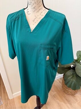 Carhartt Men’s XL Teal Green Scrub Top Modern Fit V Neck Medical Workwear Nurse